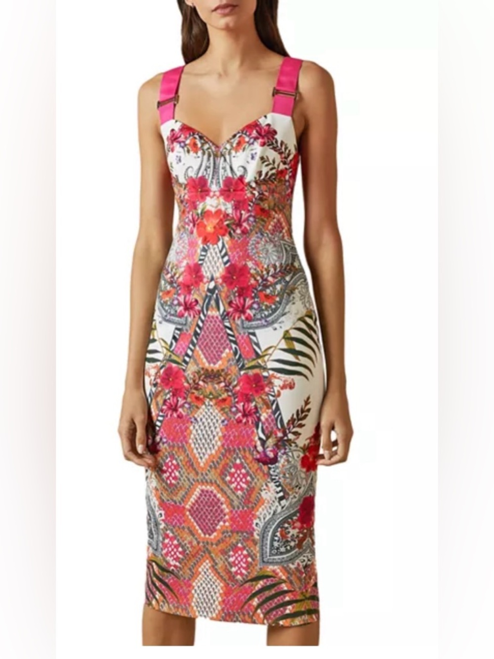 Ted Baker Kloeey Samba Floral Strappy Bodycon Midi Dress Size 4. NWT